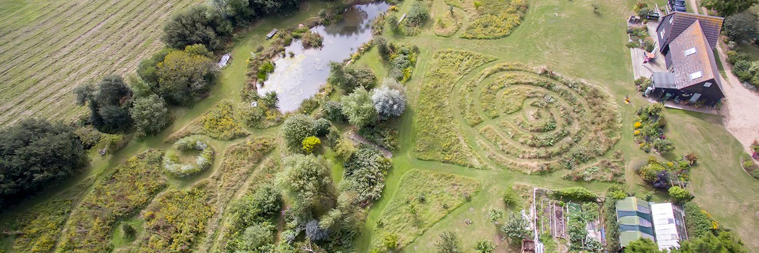 Aerial view of The Little Barn and gardens